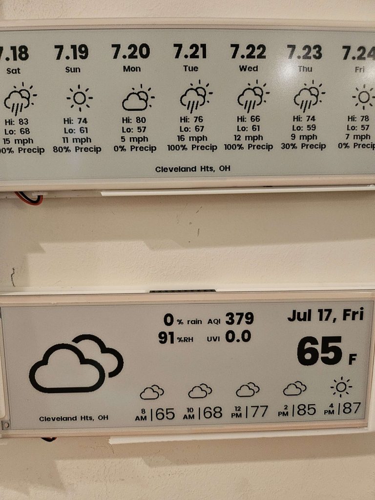 A home weather station display for Cleveland Heights showing AQI 379 on July 17.